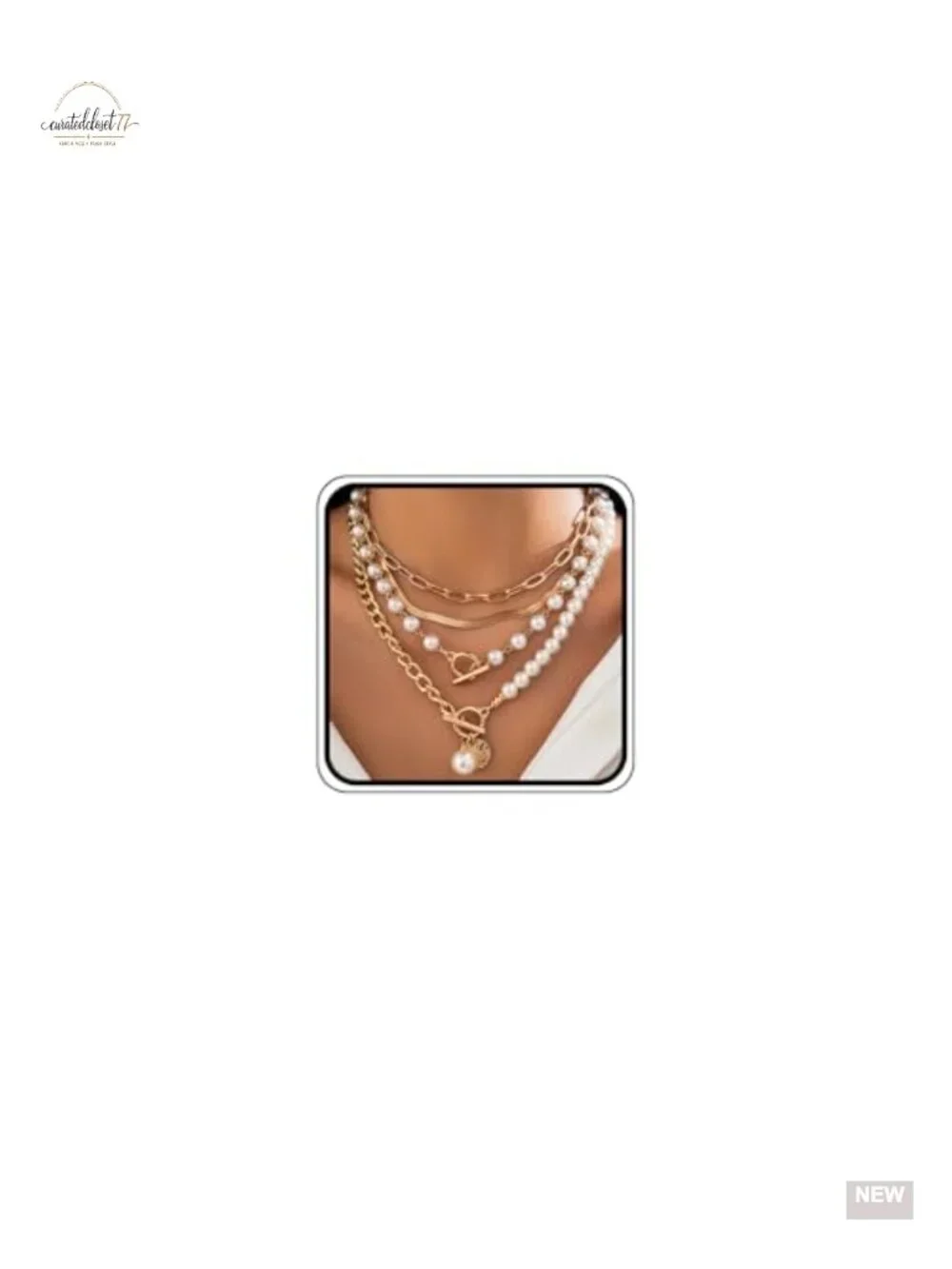 5-Piece Chunky Gold Layered Pearl Necklace Set with OT Buckle Paperclip Chain